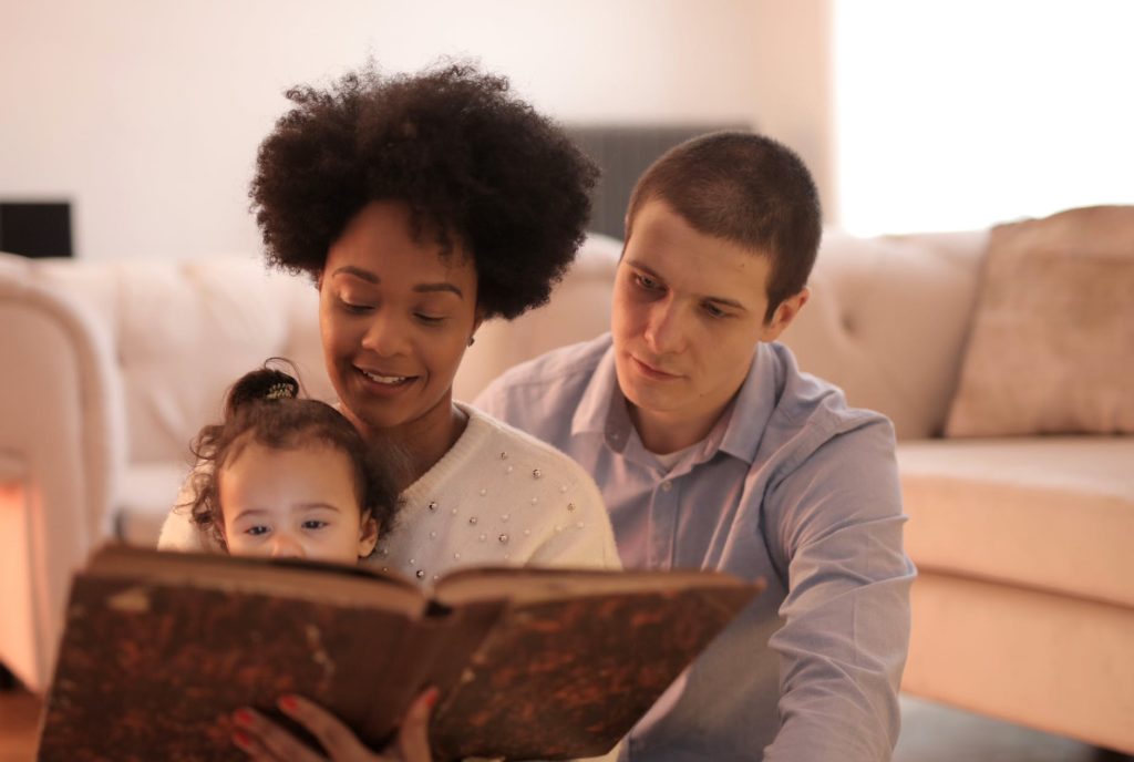 family reading story book